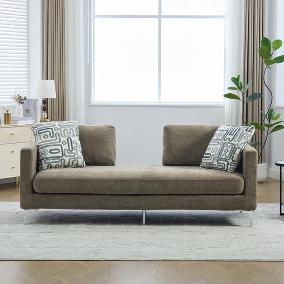 77.5''W Upholstered Chenille Slipcovered Chaise Lounge, Modern Oversized Settee Couch with 4 Pillows, Sleeper Sofa Daybed Bench with Armrest & Open Backrest for Living Room Guest Bedroom Window