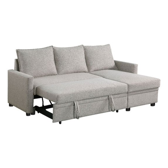 77.7" Polyester Fabric Reversible Modern Sleeper Sectional Sofa Bed-Light Gray