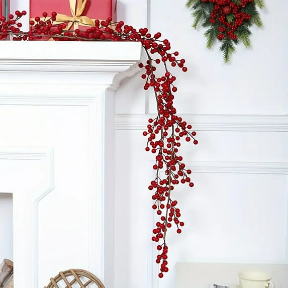 77" Artificial Red Berry Christmas Garland – Realistic Plastic Berry Vine for Holiday Wreaths, Mantel Decor, Tree & Staircase Swags – Indoor/Outdoor Festive Decorations