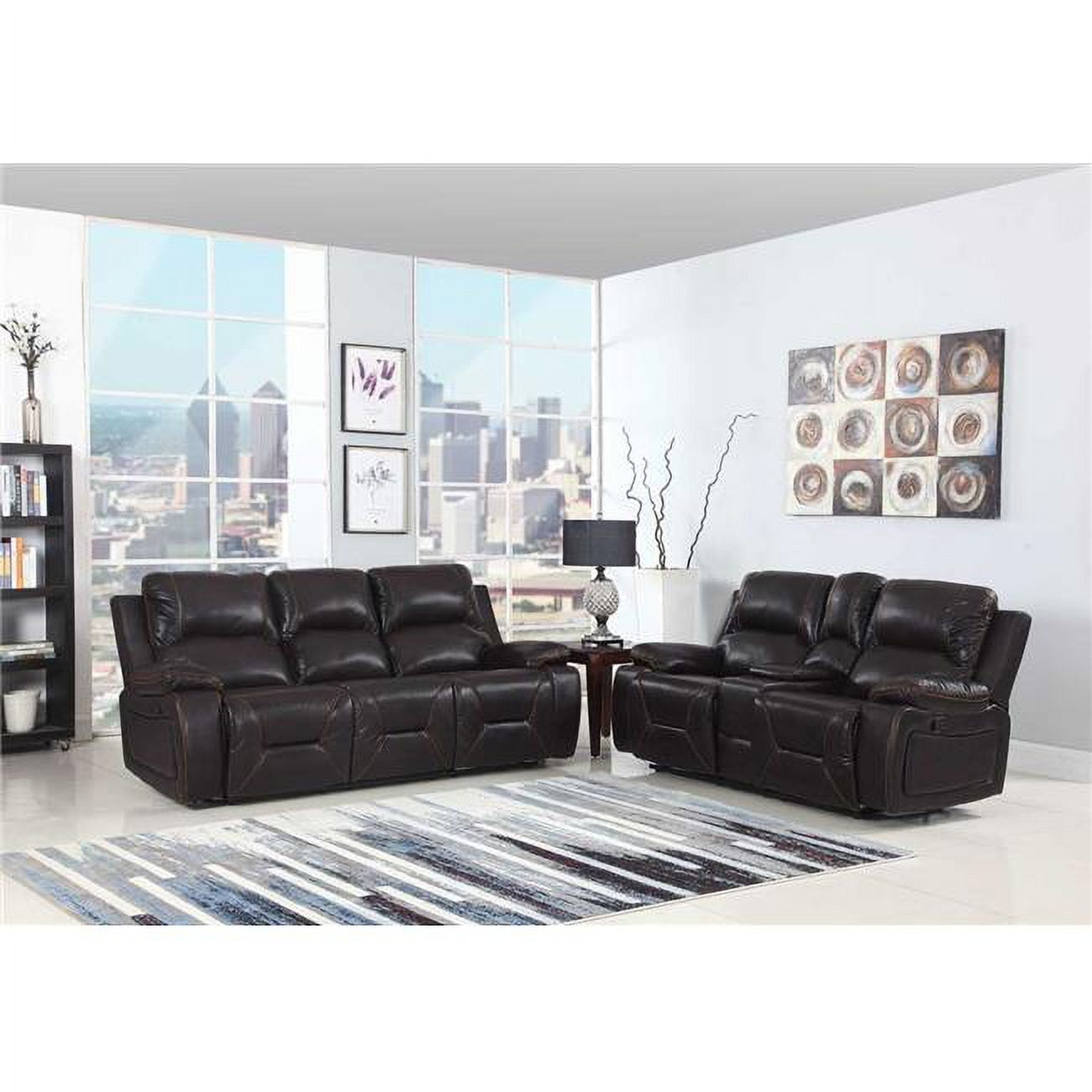 89" Modern Brown Faux Leather Sofa and Loveseat Set with Storage