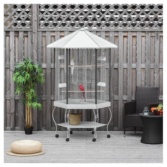 77" Cage Hexagon Aviary with Stand - Large Flight Cage for Parrots Cockatiels