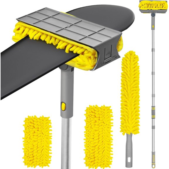77 Ceiling Fan Cleaner Duster with Extra Bendable Chenille Dust Cleaning Tool, Detachable Washable Mop for Baseboard, Blinds, Walls, Floors & Car Interiors (Yellow)
