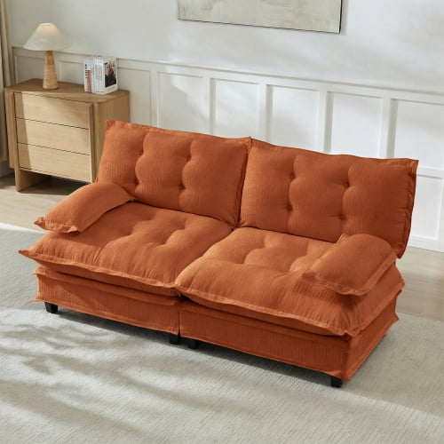 77" Chenille Small Loveseat Couch, 2 Seater Sofa with Modular Design, Comfortable Loveseat with Deep Seat for Living Room, Orange