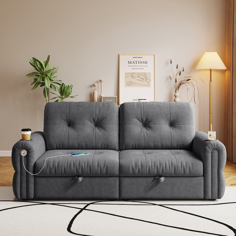 77" Convertible Sofa Bed – 2-in-1 Loveseat & Guest Bed, Chenille Fabric, 600lb Capacity