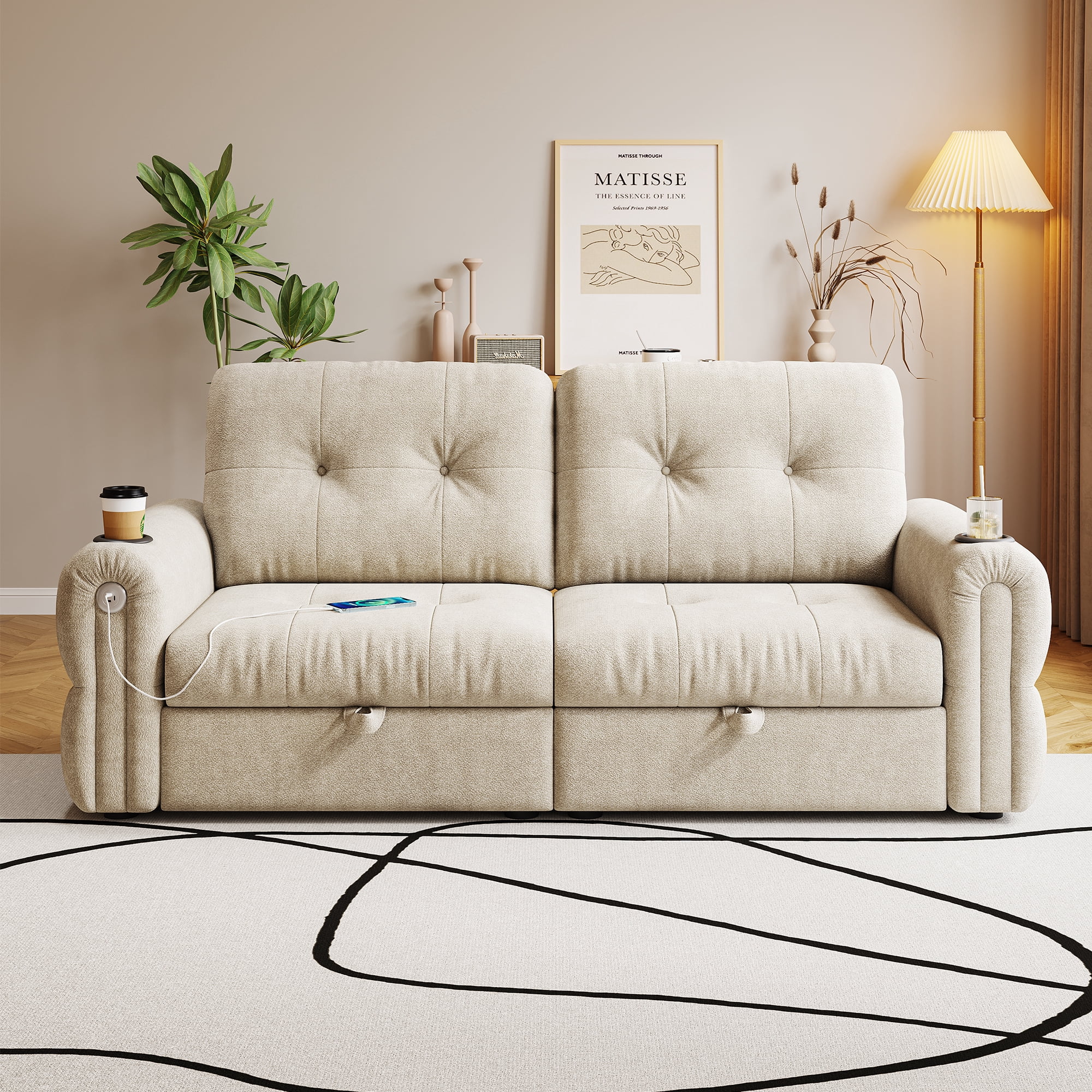 77" Convertible Sofa Bed – 2-in-1 Loveseat & Guest Bed, Chenille Fabric, 600lb Capacity