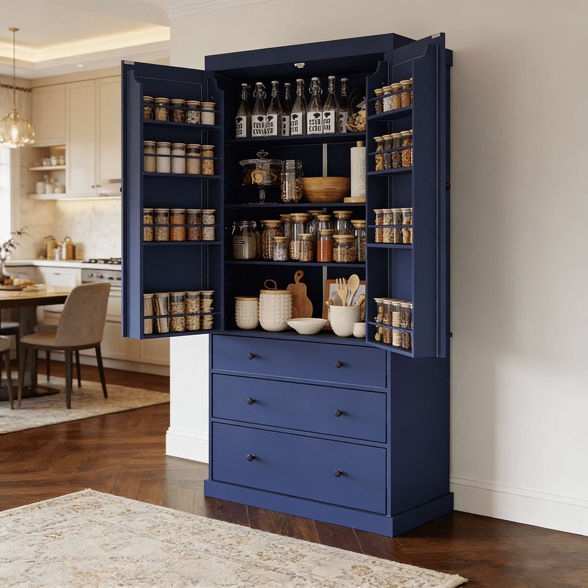 77" Farmhouse Kitchen Pantry - Freestanding Tall Cupboard Storage Cabinet with 3 Adjustable Shelves, 8 Door Shelves, 3 Drawers for Kitchen, Dining Room, Pantry Organization
