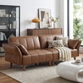 thumbnail image 1 of 77" Faux Leather Sofa,Mid Century Modern Convertible Futon Sofa Bed Loveseat with Adjustable Armrest and Backrest,2 Pillows for Living Room,Office,Brown, 1 of 10