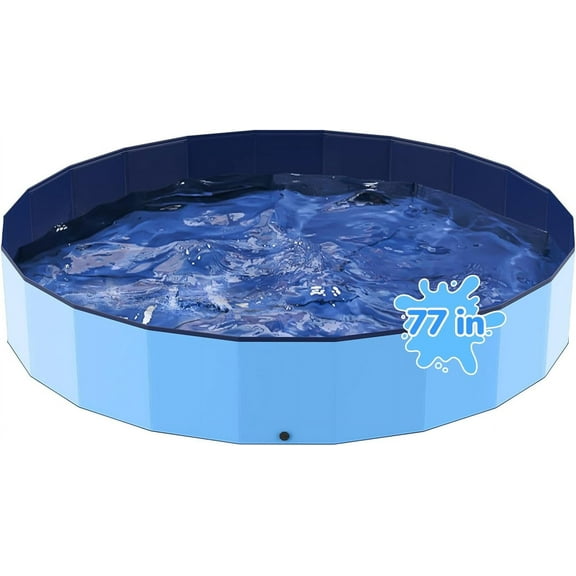 77'' Foldable Dog Pet Bath Pool, Heavy Duty Non-Slip Kiddie Pool, Plastic Pet Wading Pool for Puppy Small Medium Large Dogs, Indoor and Outdoor Kids Pet Dog Bathtub
