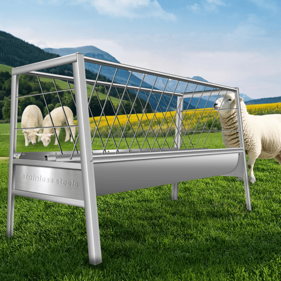 77 Gallon Heavy-Duty Stainless Steel Livestock Feeder for Sheep,Horses,Cows 59" L x 19.6" W x 33.4" H Ultra-Large Capacity Barn Feeding Solution with Rust-Resistant Design