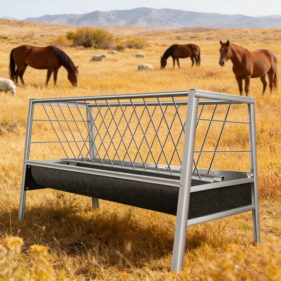 77 Gallon Livestock Goat Feeder, Galvanized Steel Access Trough, Easy Assembly Animal Pasture Feeder, 19.6" W Access Trough Livestock Feeder for Ranch Feeding