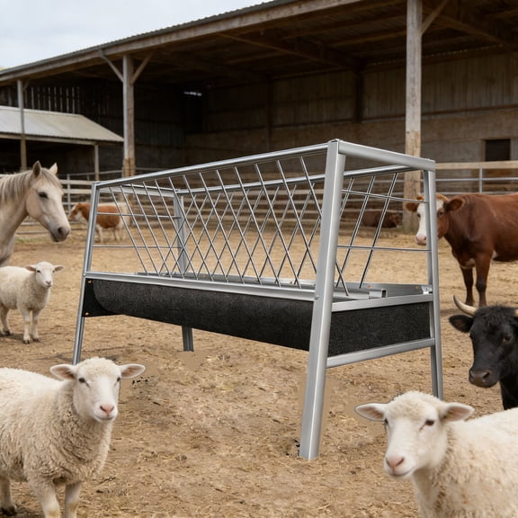 77 Gallon Livestock Goat Feeder, Galvanized Steel Goat Hay Storage Feeder, 19.6" W Access Trough Pasture Feeder, Easy Assembly Access Trough for Barn & Outdoor Feeding