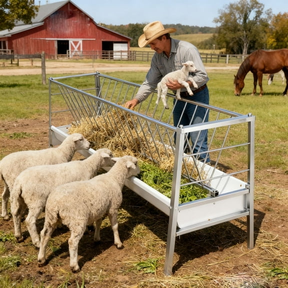 77 Gallon Pasture Feeder, Goat Hay Feeder with 59 x23.6 x33.4 inches Size, Outdoor Goat Feeder for Livestock, Deer, Horses