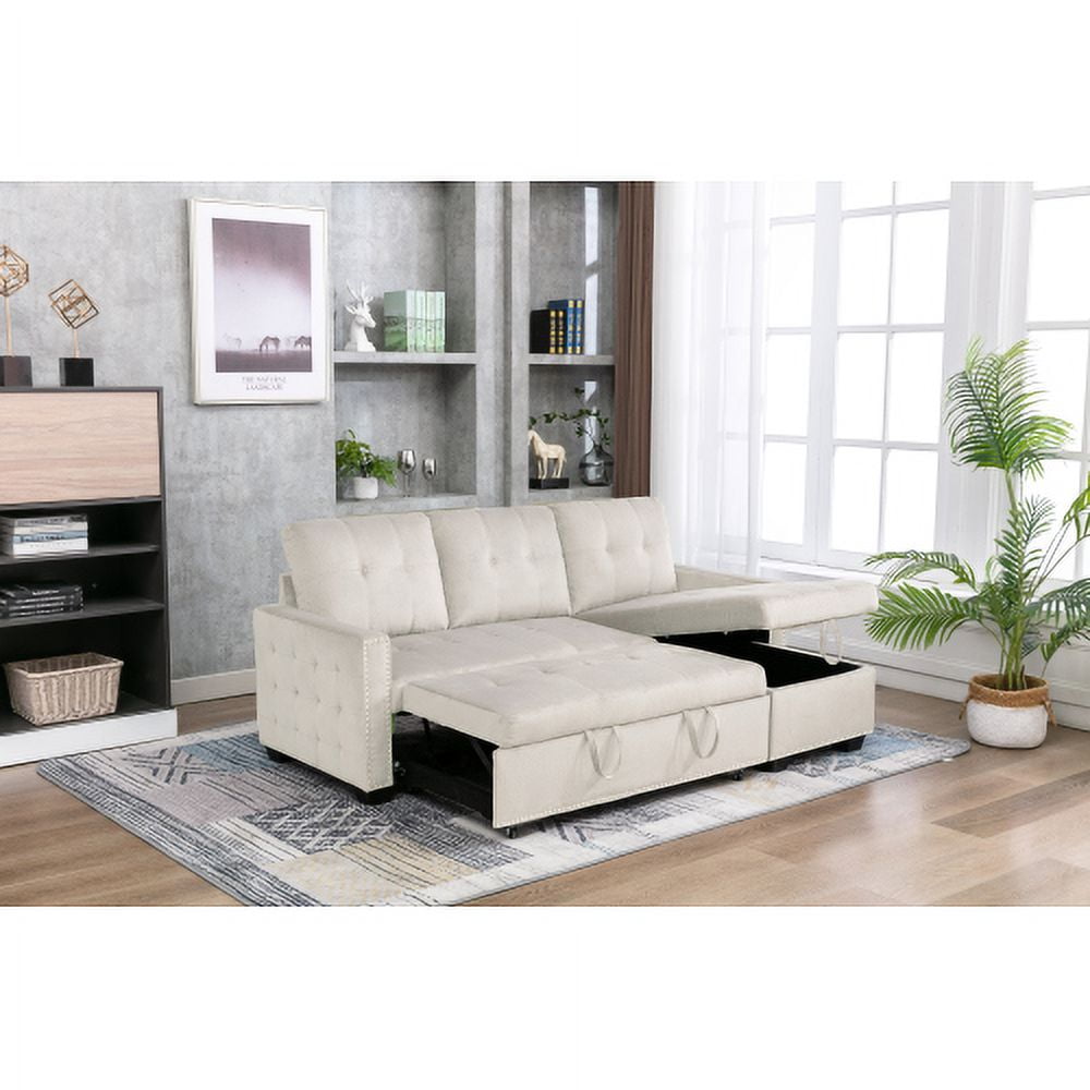 77 Inch Reversible Sectional Storage Sleeper Sofa Bed , LShape 2 Seat
