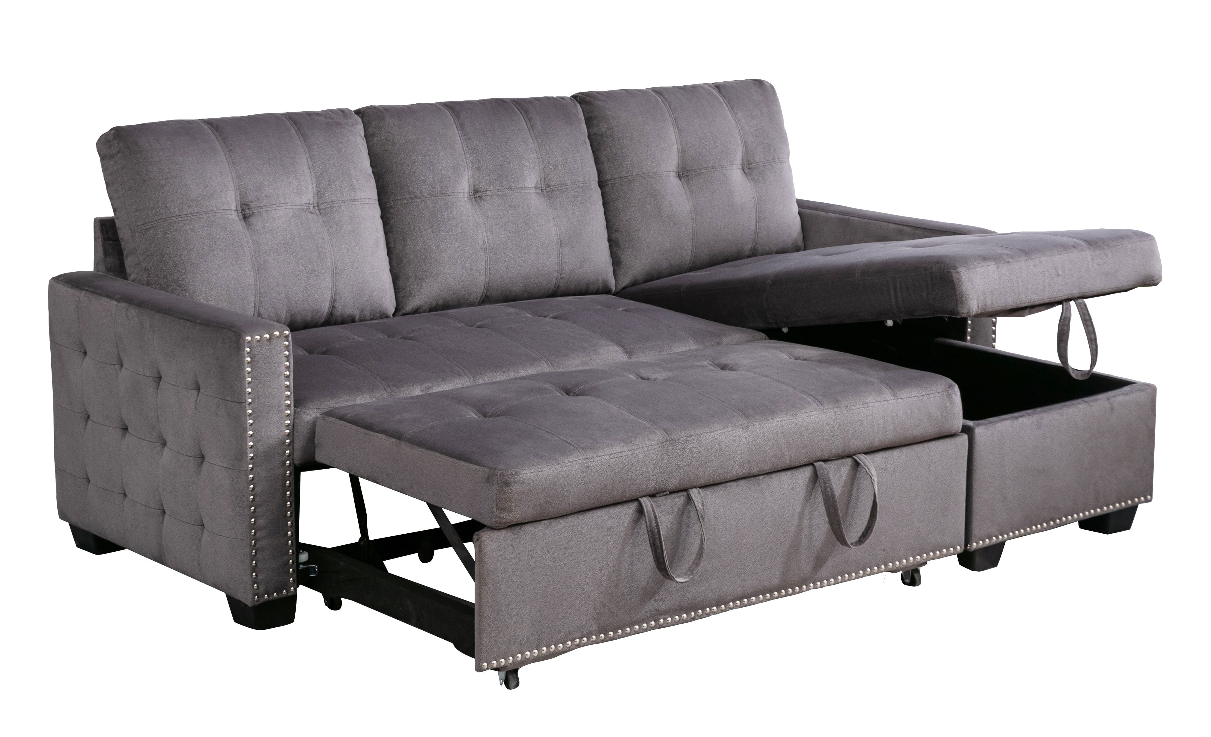 77 Inch Reversible Sectional Storage Sleeper Sofa Bed , L-Shape 2 Seat ...