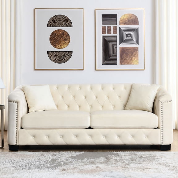 77-Inch Sofa with Nailhead Armrests / Elegant for Living Room Decor