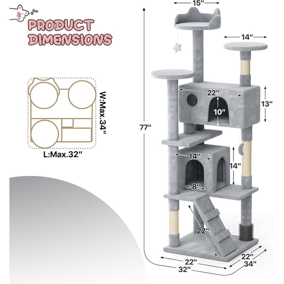77 Inch Tree Tower for Indoor Cats Large Adults, Tall Tower with ...
