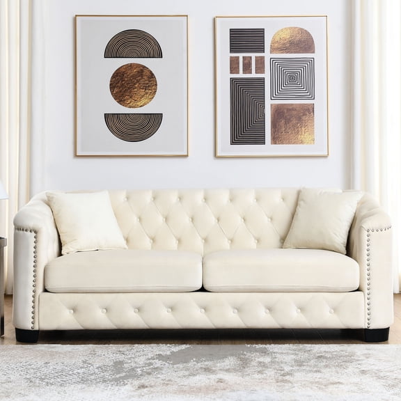 77-Inch Velvet Sofa with Spring Structure / Soft and Supportive for Relaxing