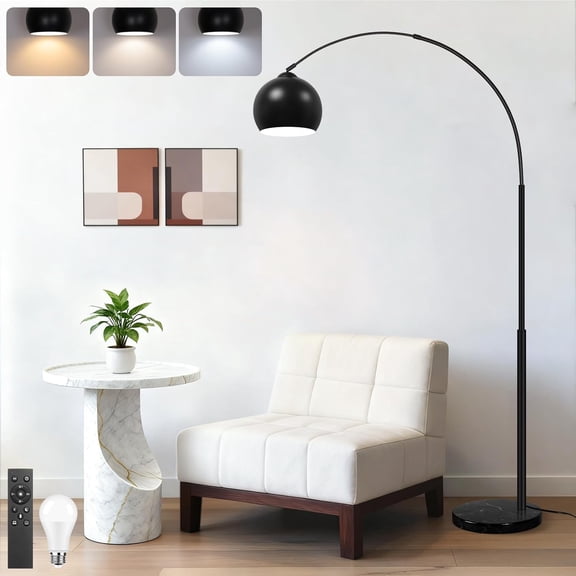 77" Modern Arc Floor Lamp with Remote, Gold Standing Lamp for Living Room Bedroom Office, 3 Color Temperatures and Brightness Adjustable, Antique Brass Finish with LED Bulb Included