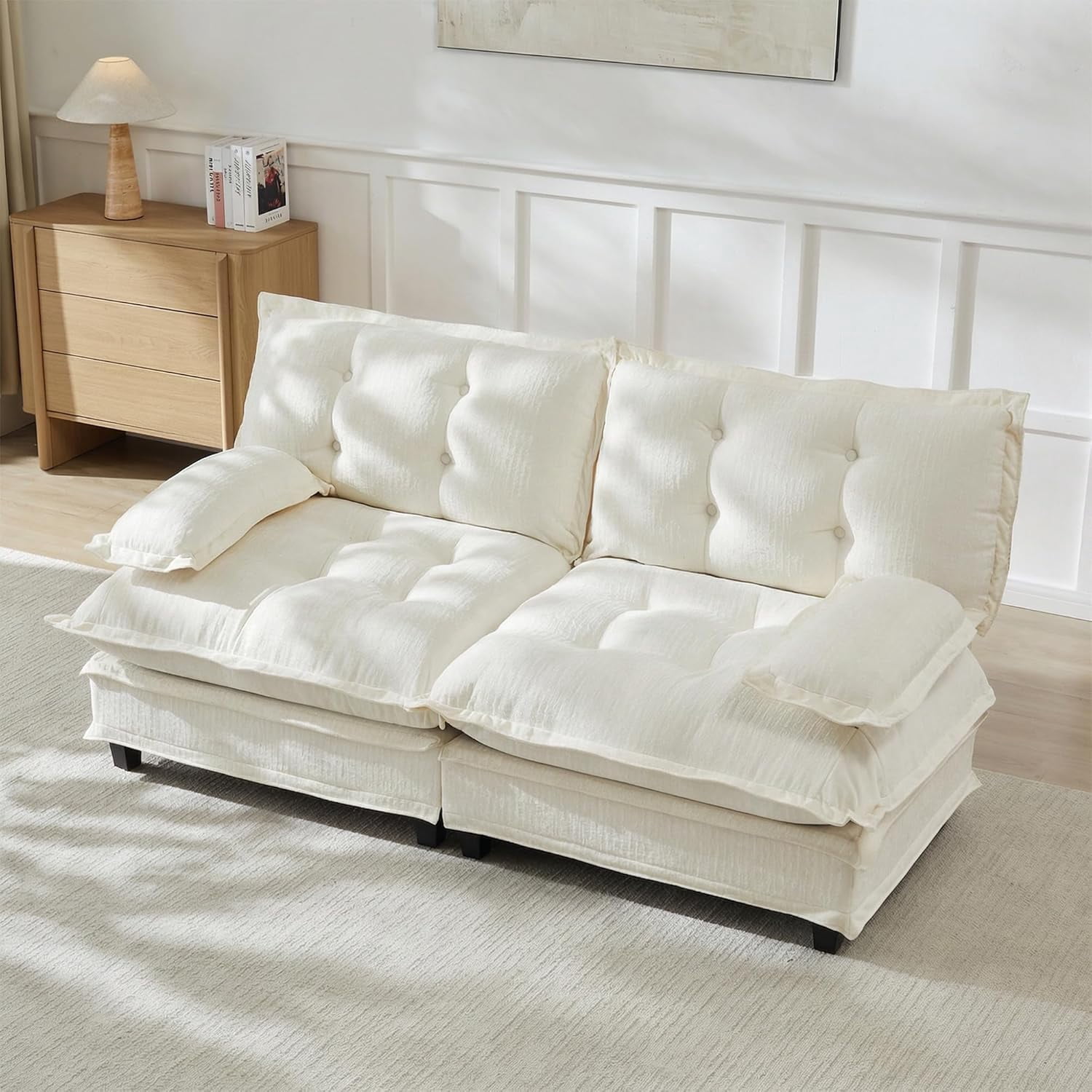 77'' Modular Sectional Sofa, Chenille Loveseat for Living Room, Modern Love Seat Sofas, Comfy Tufted Back Couches, Pillow Arms, for Small Spaces, Apartment, Office, Beige