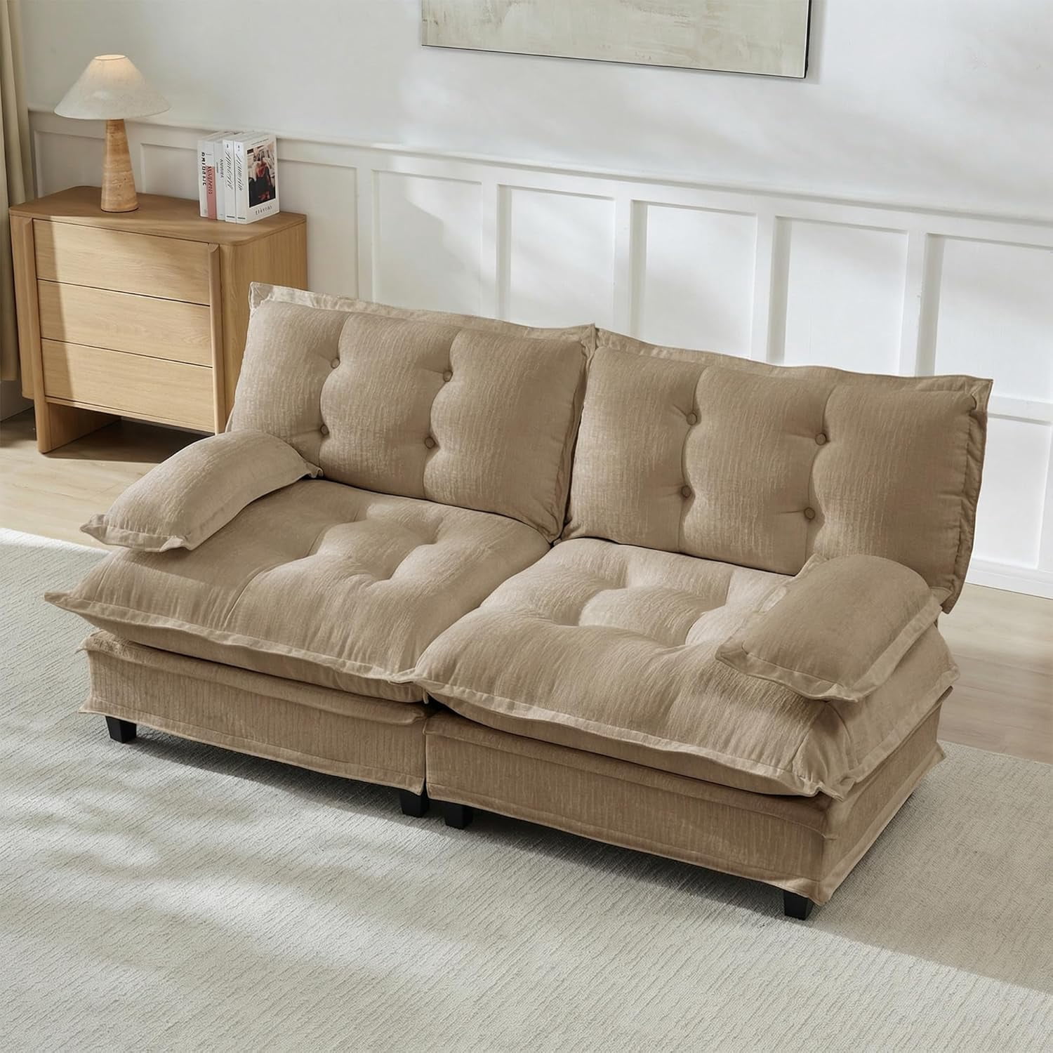 77'' Modular Sectional Sofa, Chenille Loveseat for Living Room, Modern Love Seat Sofas, Comfy Tufted Back Couches, Pillow Arms, for Small Spaces, Apartment, Office, Camel