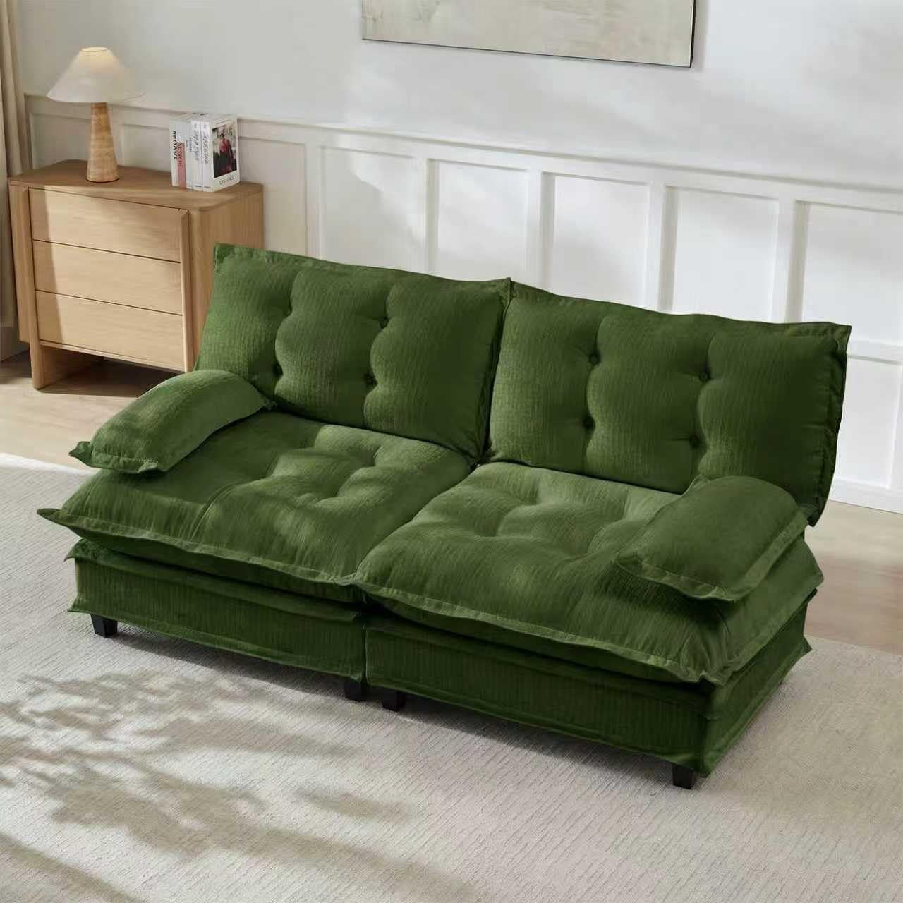77'' Modular Sectional Sofa, Chenille Loveseat for Living Room, Modern Love Seat Sofas, Comfy Tufted Back Couches, Pillow Arms, for Small Spaces, Apartment, Office, Green