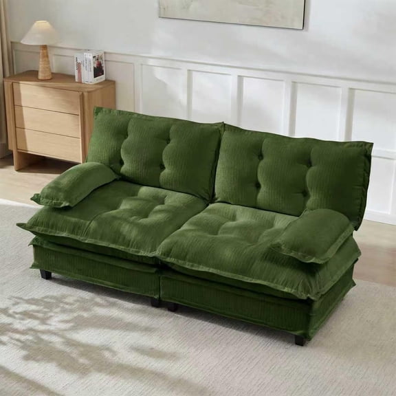 77'' Modular Sectional Sofa, Chenille Loveseat for Living Room, Modern Love Seat Sofas, Comfy Tufted Back Couches, Pillow Arms, for Small Spaces, Apartment, Office, Green