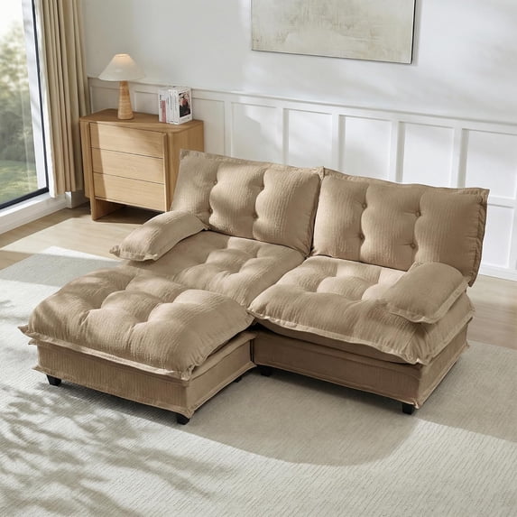 77'' Modular Sectional Sofa, Chenille Loveseat with Ottoman, Modern L Shaped Couch, Comfy Chaise Lounge, Tufted Back Couches, Pillow Arms, for Small Spaces, Living Room, Camel