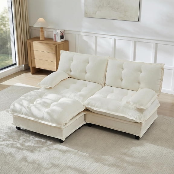 77'' Modular Sectional Sofa, Chenille Loveseat with Ottoman, Modern L Shaped Couch, Comfy Chaise Lounge, Tufted Back Couches, Pillow Arms, for Small Spaces, Living Room, Beige
