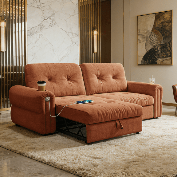 77" Multi-Functional Convertible Sofa Bed - 2-in-1 Design for Sitting and Lying, Made of Soft Chenille Fabric, Suitable for Living Room, Bedroom, Apartment, Guest Room