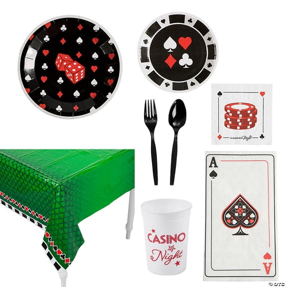 77 Pieces Casino Party Disposable Tableware Kit for 8 Guests