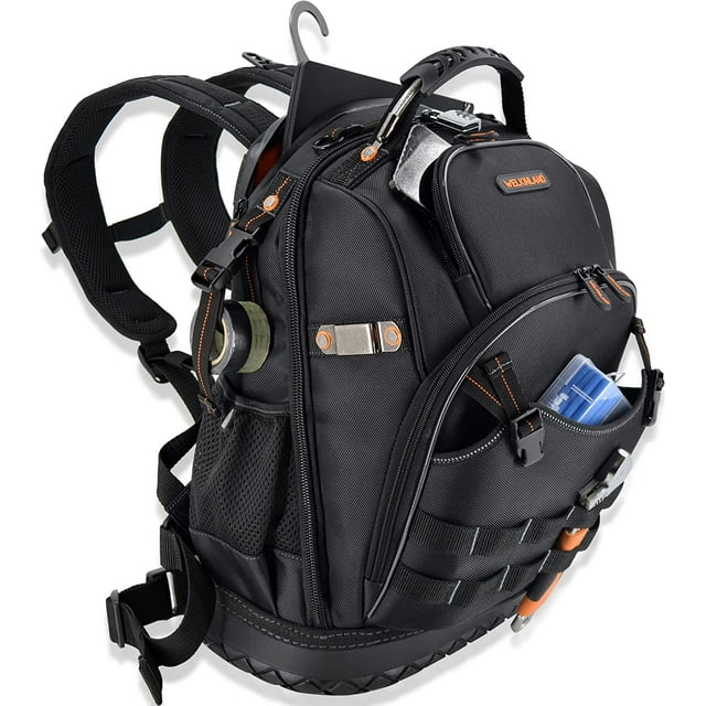 77-Pockets Tool backpack for men, HVAC tool bag backpack, Large electrician backpack for electricians, construction