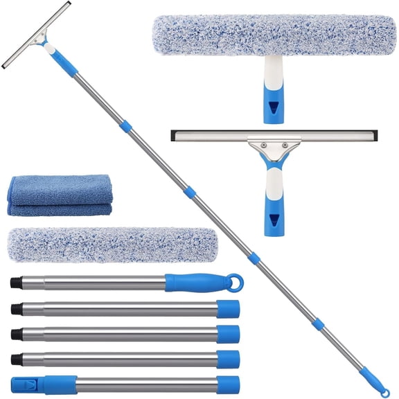77'' Professional  Window Cleaner Tool with Extension Pole,  Windshield Cleaning Kit with Long Handle, Window Washing Equipment for Indoor Outdoor Windows &  Glass