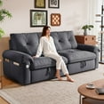 thumbnail image 1 of 77.2'' Sleeper Sofa Bed Full Size, Flannel L Shaped Futon Couches, Modern Pull Out Couch, Comfy 3 In 1 Convertible Sofa, Loveseat, USB & Side Pockets, for Small Space, Living Room, Dark Gray, 1 of 11