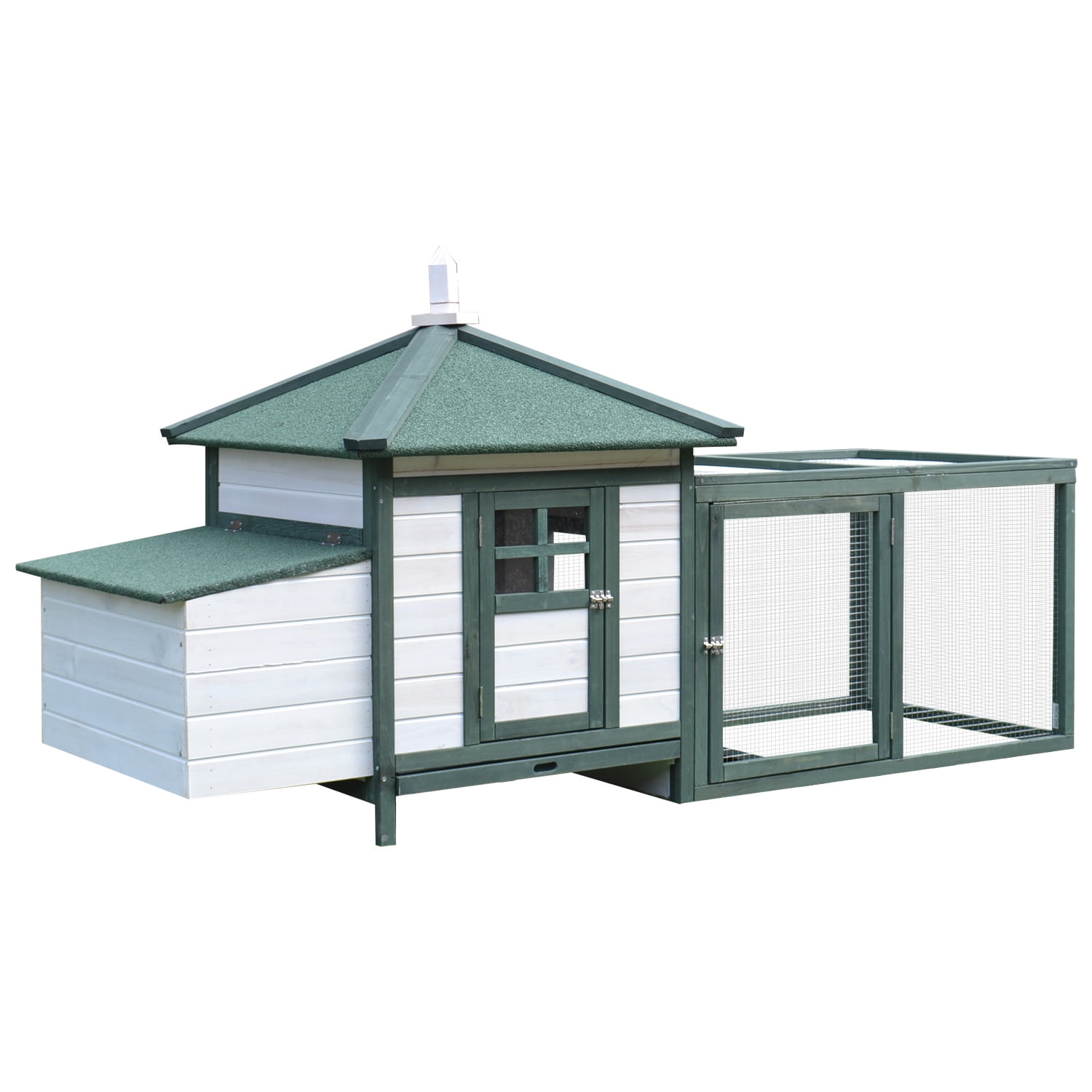 77" Wooden Chicken Coop with Nesting Box, Cute Outdoor Hen House with Removable Tray, Ramp Run, for Garden Backyard, Green