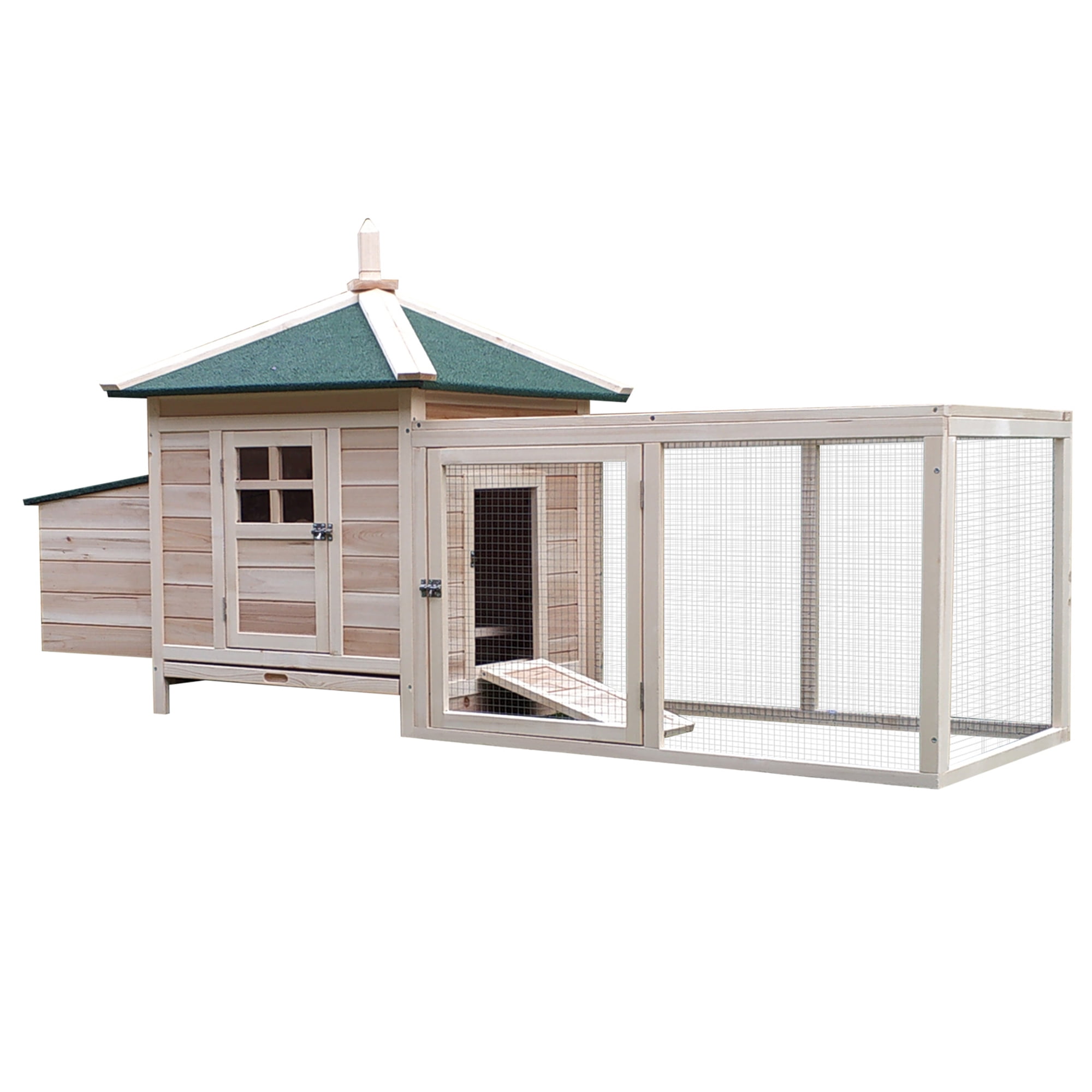 77" Wooden Chicken Coop with Nesting Box, Cute Outdoor Hen House with Removable Tray, Ramp Run, for Garden Backyard, Natural