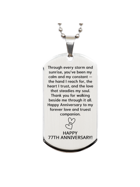 77 Year Anniversary Gift for Him - 77th Anniversary Necklace for Her - Couples Dog Tag for Boyfriend or Girlfriend