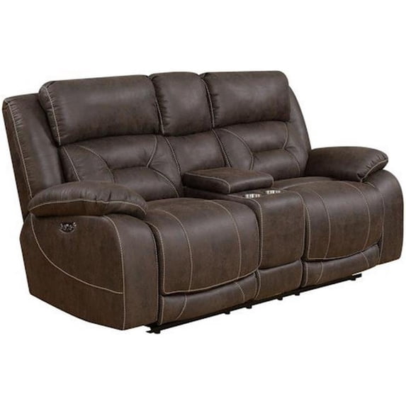 77 x 42.5 x 42.5 in. Aria Power Recliner Loveseat with Console & Power Head Rest - Saddle Brown