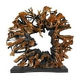 thumbnail image 1 of 77" x 75" Brown Teak Wood Handmade Large Oversized Tree Root Floor Abstract Sculpture with Live Edge Teak Base, by DecMode, 1 of 8