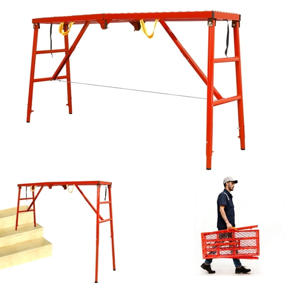 770 Lbs Load Capacity Adjustable Platform Ladder for Stairs, Scaffolding Platform with Slip-Resistant Deck, Work Bench, Portable Heavy Duty Work Platform for Garage