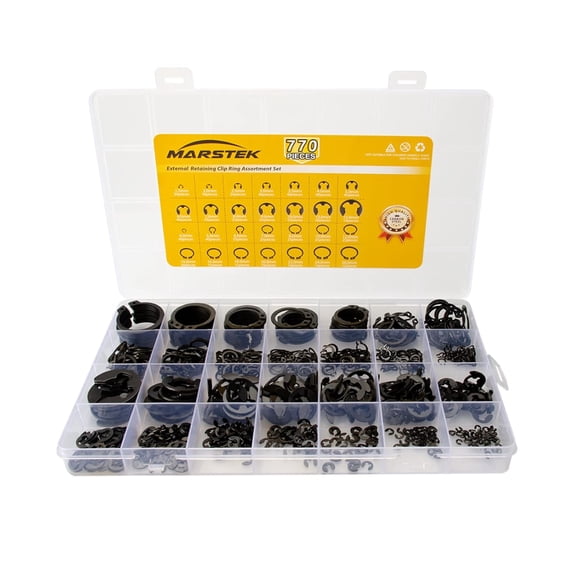 770Pcs C Clips Assortment Set (4mm-26mm) and E Clips Assortment Kit (1.5mm-15mm), External Retaining Rings, 28 Sizes Snap Rings Assortment Kit, Black Carbon Steel Circlip Retaining Rings