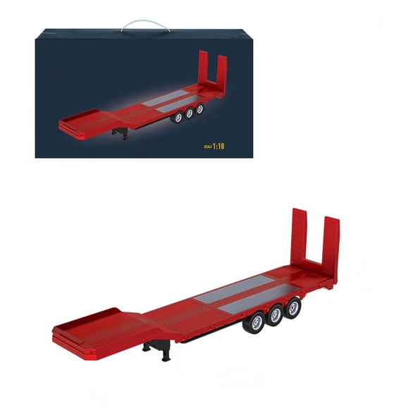 770S RC Semi Trailer 1/18 Scale Flatbed Trailer Accessory With 2.4GHz Remote Control Landing Gear Tailgate Functions Collectible Model( Red / 1502 )