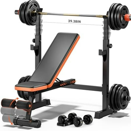 770lbs Weight Bench Set with Squat Rack, 5 in 1 Workout Bench Press With Removable Foot Catch, Adjustable Flat Incline Sit Up Bench for Home Gym Full Body Strength Training$$Sport & Recreation Other