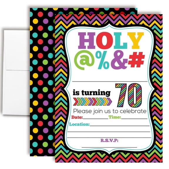 770th Birthday Party Invitations  Funny Adult Milestone HOLY @%&# Design, Fill-In Cards with Envelopes, 5x7 Size, Set of 20