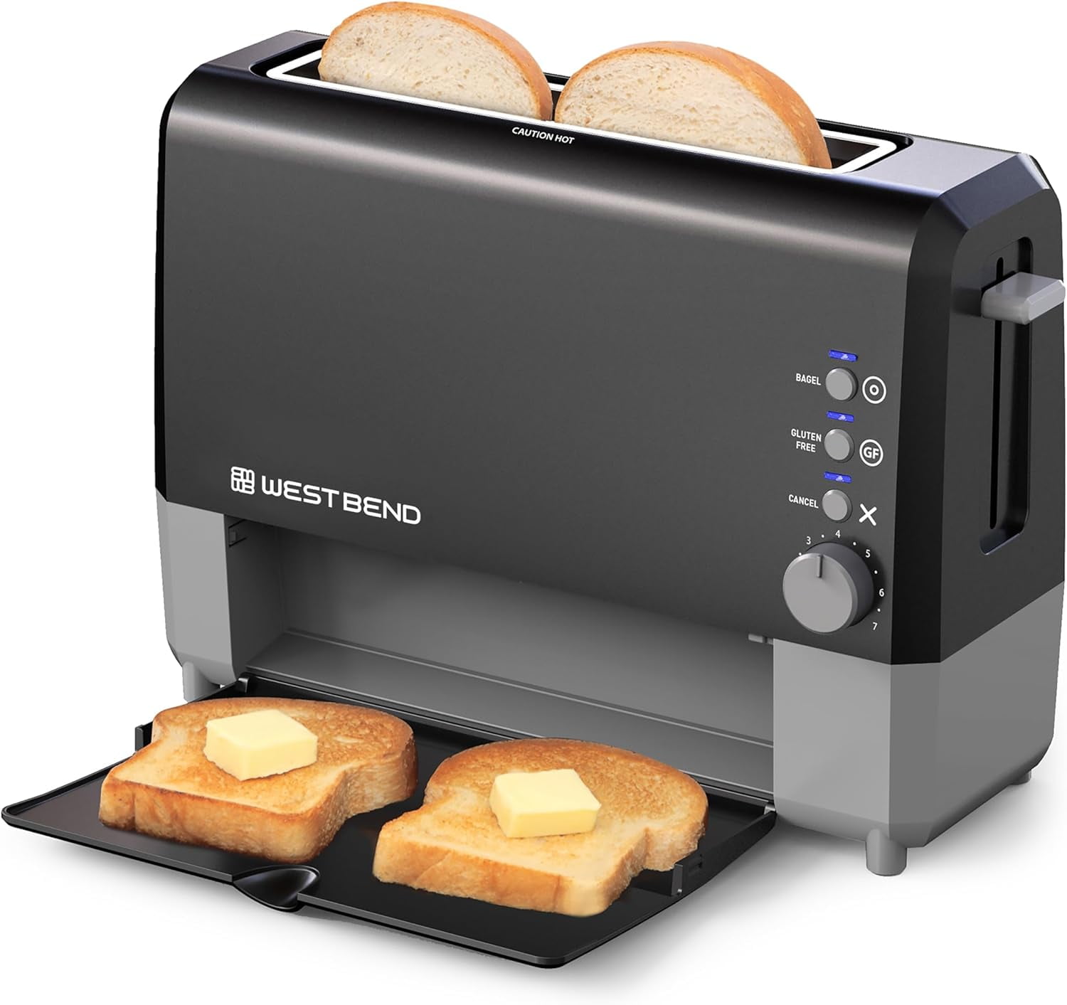 Black Stainless Steel 2-Slice Toaster with Wide Slot and Crumb Tray