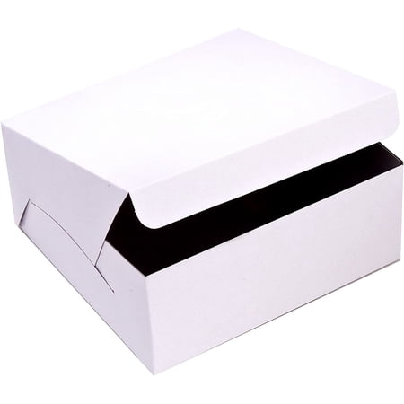 SafePro 773, 7x7x3-Inch Cardboard Cake Boxes, Take Out Disposable Paper Cake Pie Containers, Wholesale White Bakery Box (50)
