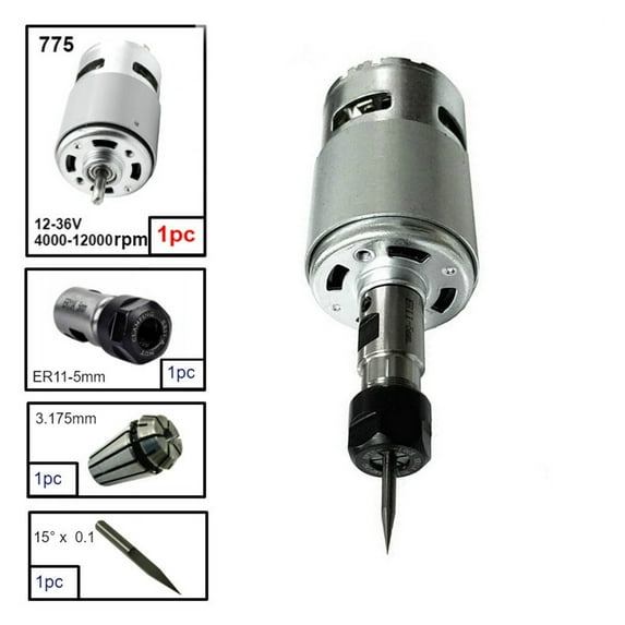 775 DC Motor,12-36V Ball Bearing Spindle Motor W/ ER11 Extension Rod ...
