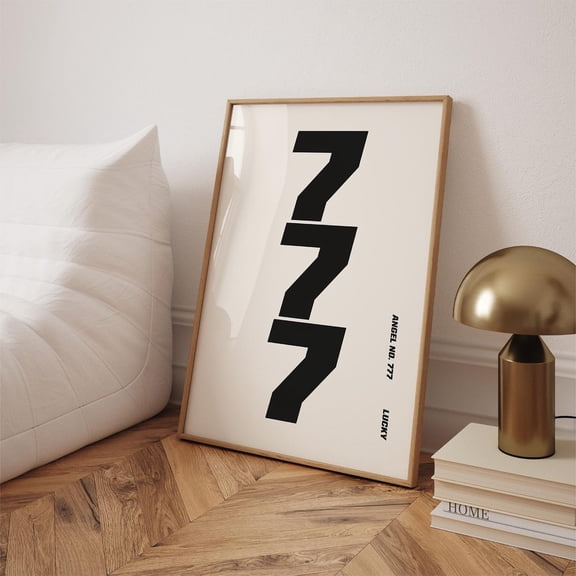 777 Angel Number Print, Bold Y2K Lucky Print Home Decor #804, Unframed Canvas Size 8x12