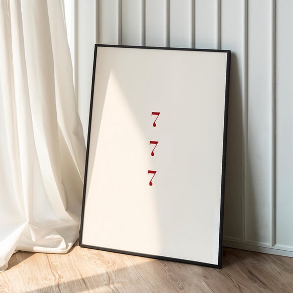 777 Angel Number Print, Minimalist Red Wall Art Home Decor #884, Unframed Canvas Size 8x12