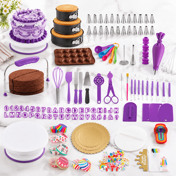 777-Piece Cake Decorating Kit for Beginners and Pros, Baking Supplies with Turntable, Round Pans, Piping Tips, and More