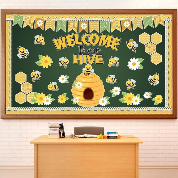 77Pcs Bee Bulletin Board Decorations Spring Bee Hive Cutout Classroom Bulletin Board Border Set Decoration Spring Summer Sunflower Cut Outs for Wall Classroom Decor Chalkboard Back to School Supplies